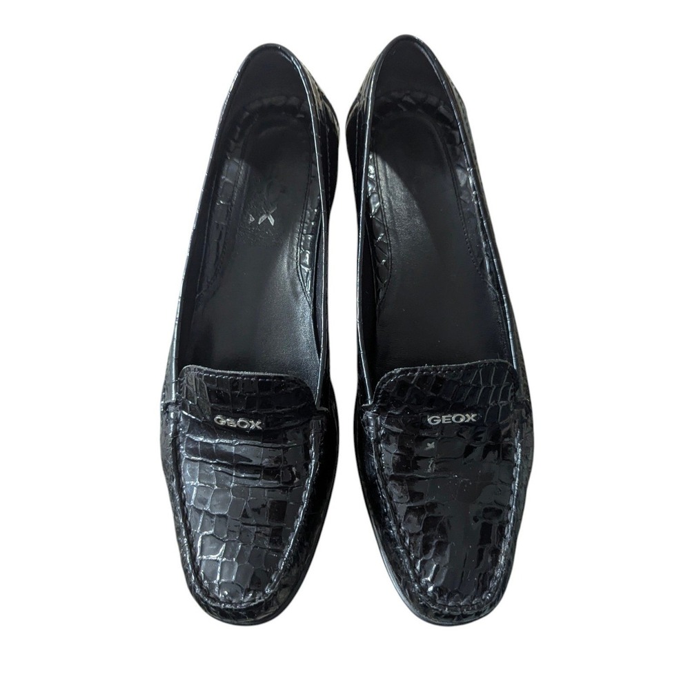 Geox Respira Black Croc Embossed‎ Patent Leather Loafers Shoes Womens 40 US 9